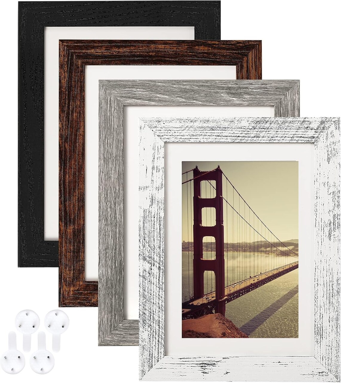5x7 Picture Frame Distressed Farmhouse Wood Pattern Set of 4,(Multicolour)5"L x 7"W